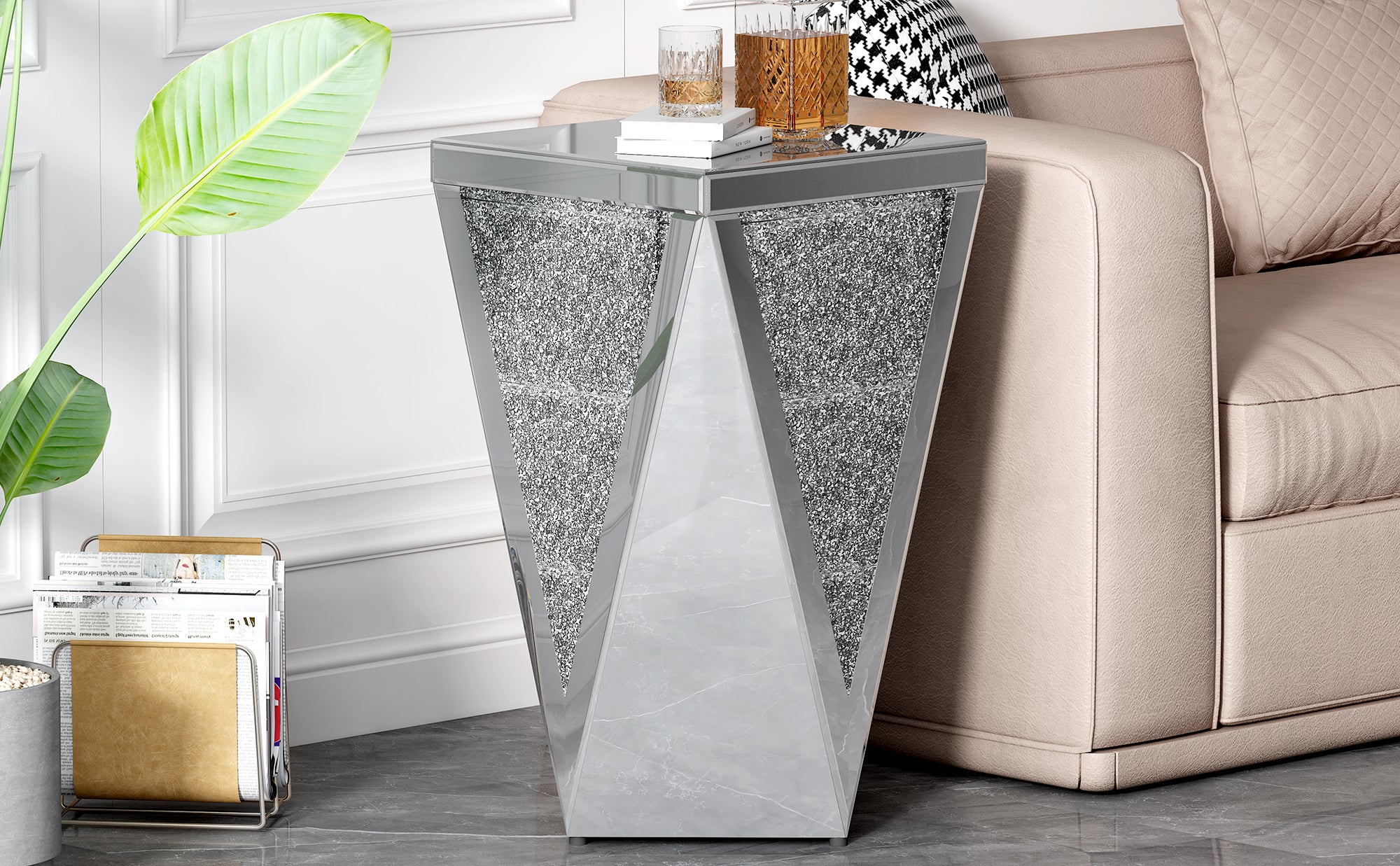 Modern Side Table with Crushed Diamond for Living Room