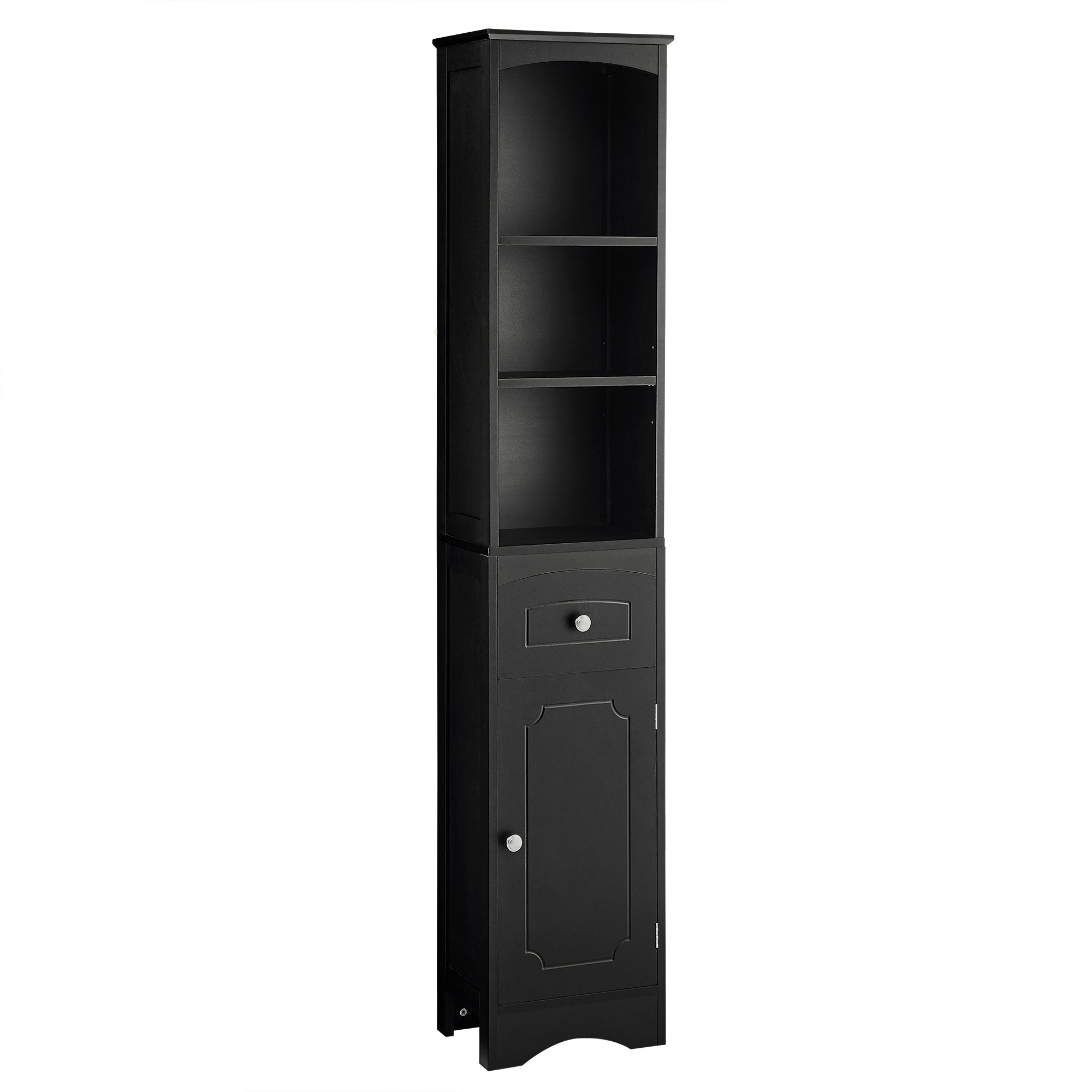 Tall Bathroom Cabinet, Freestanding Storage Cabinet with Drawer, MDF Board, Adjustable Shelf, Black