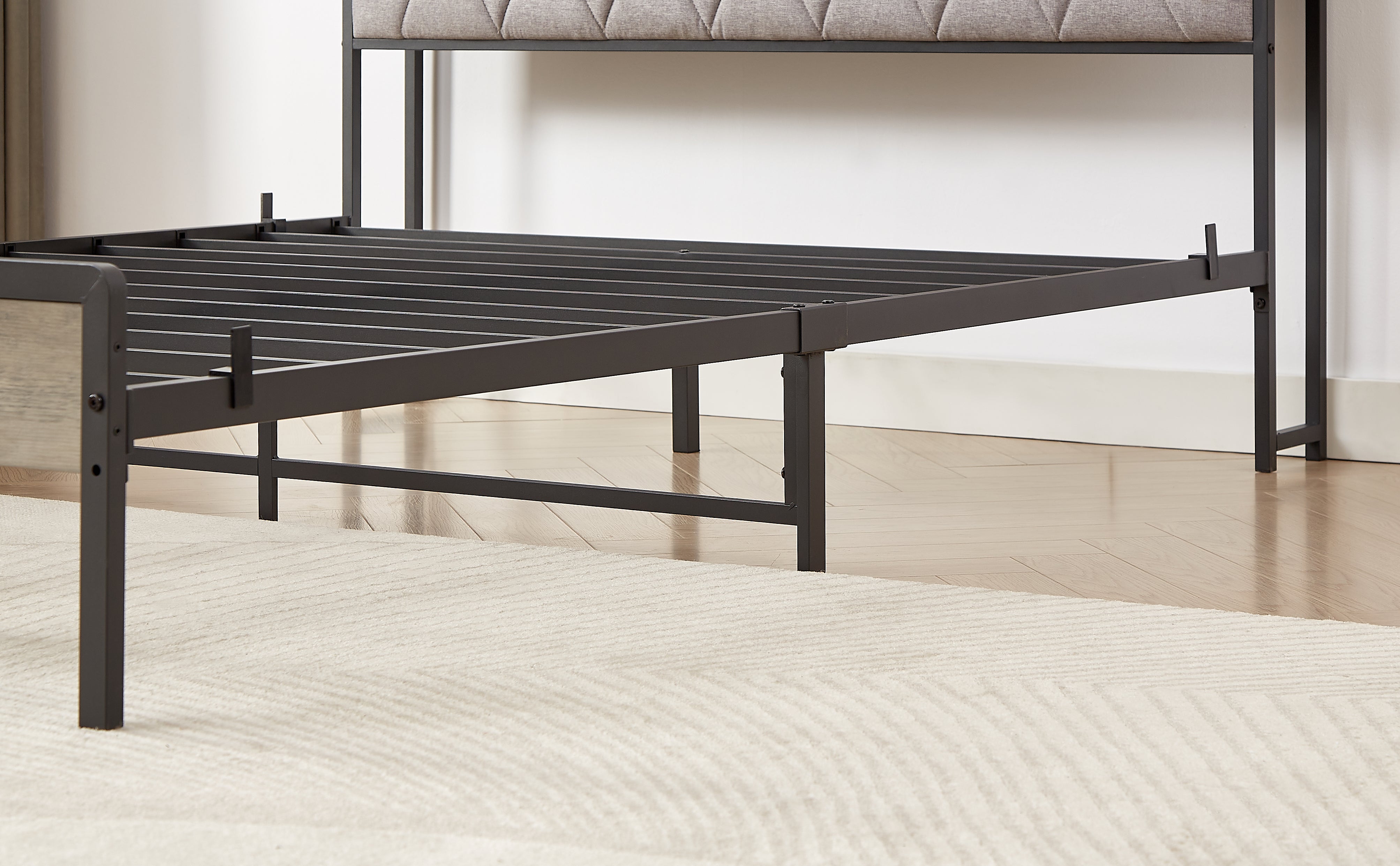 Bed frame with charging station full size, Grey