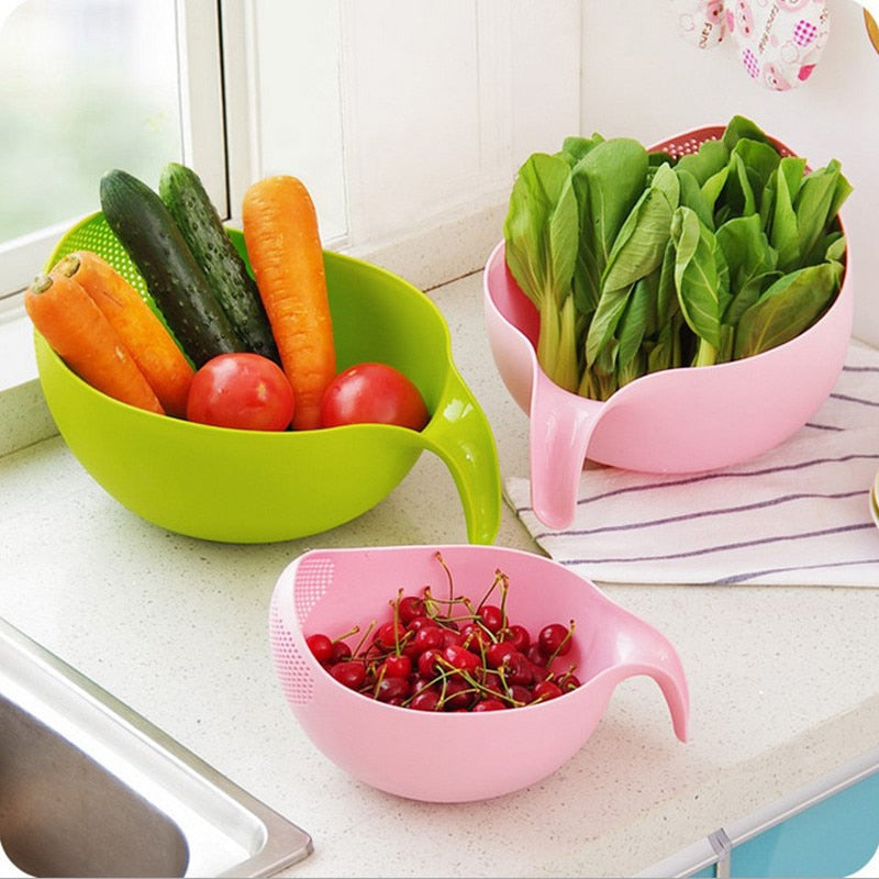 Food Grade Plastic Rice Beans Peas Washing Filter Strainer Green Pink Color Basket Sieve Drainer Cleaning Gadget Color At Random